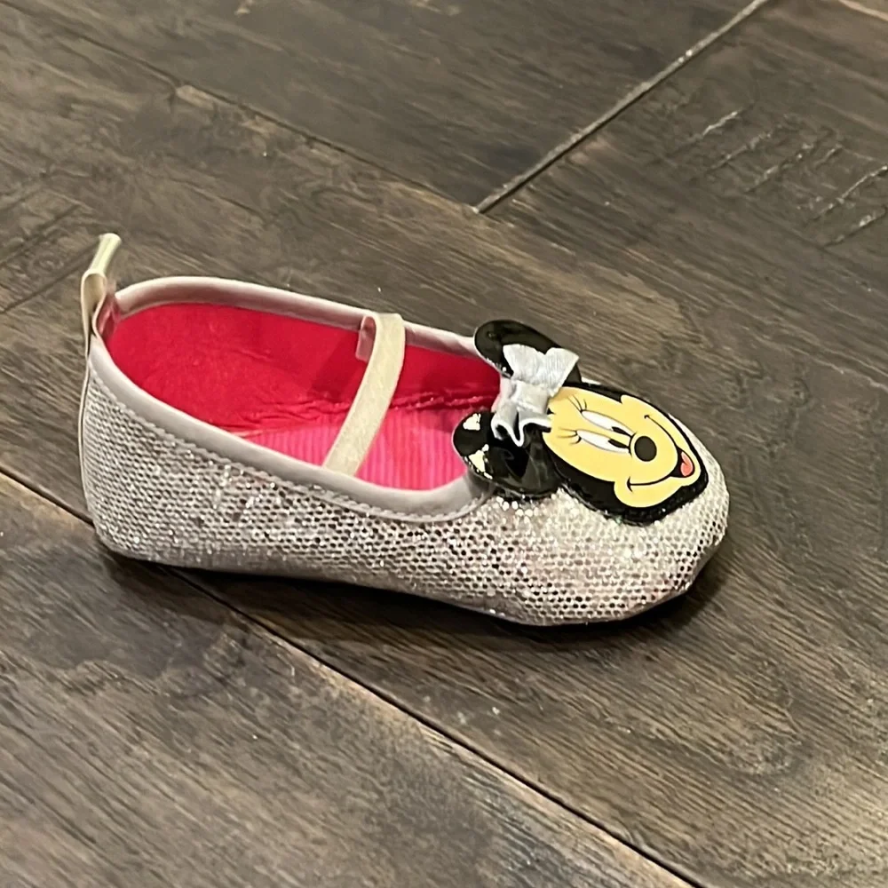 Disney Minnie Mouse maryjane Mary Jane Crib Shoes silver Baby Infant Girl 6-9 mo
